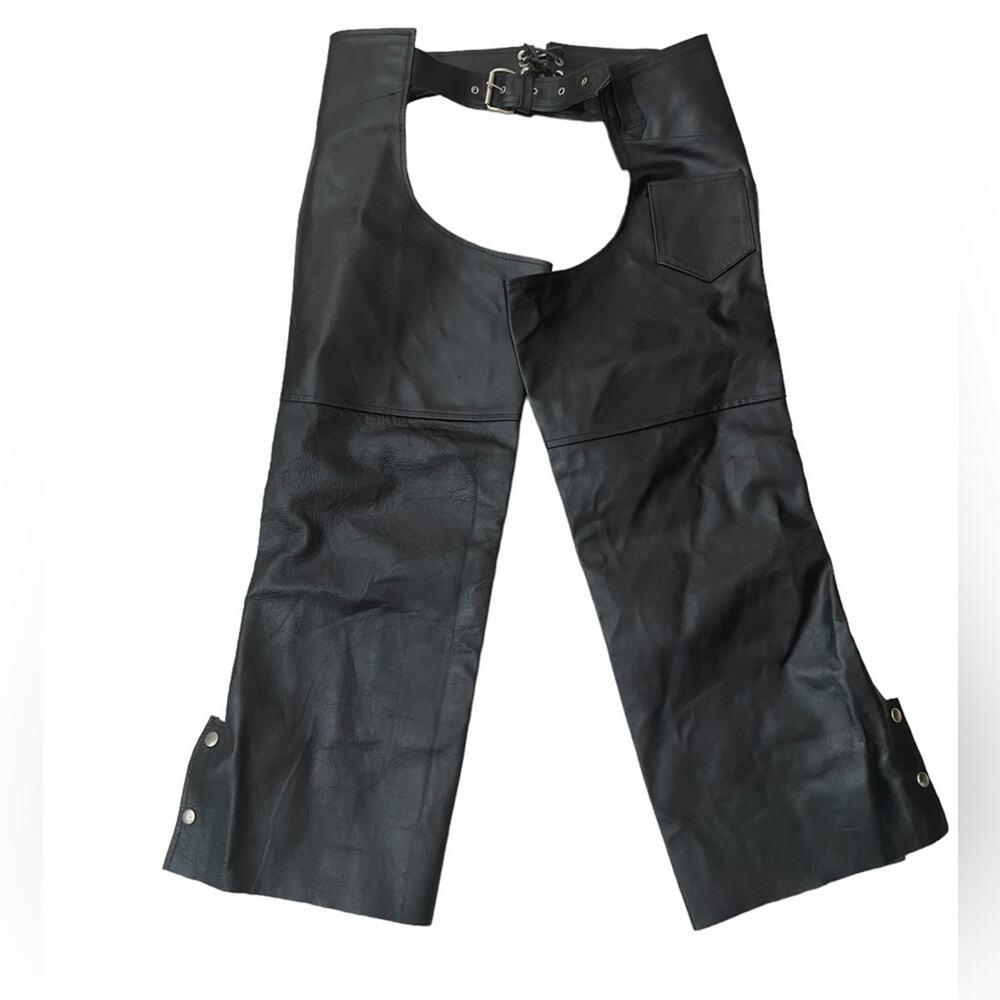 Vanguard womens black leather Moto riding chaps size XL
